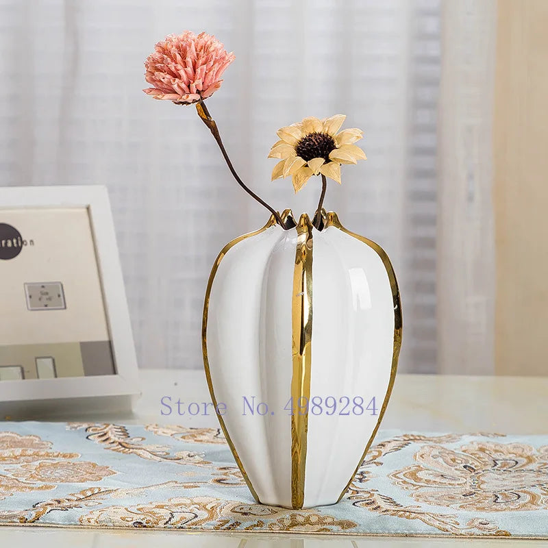 Afralia™ Ceramic Pumpkin Petal Vase Handmade Modern Home Decor Flower Arrangement