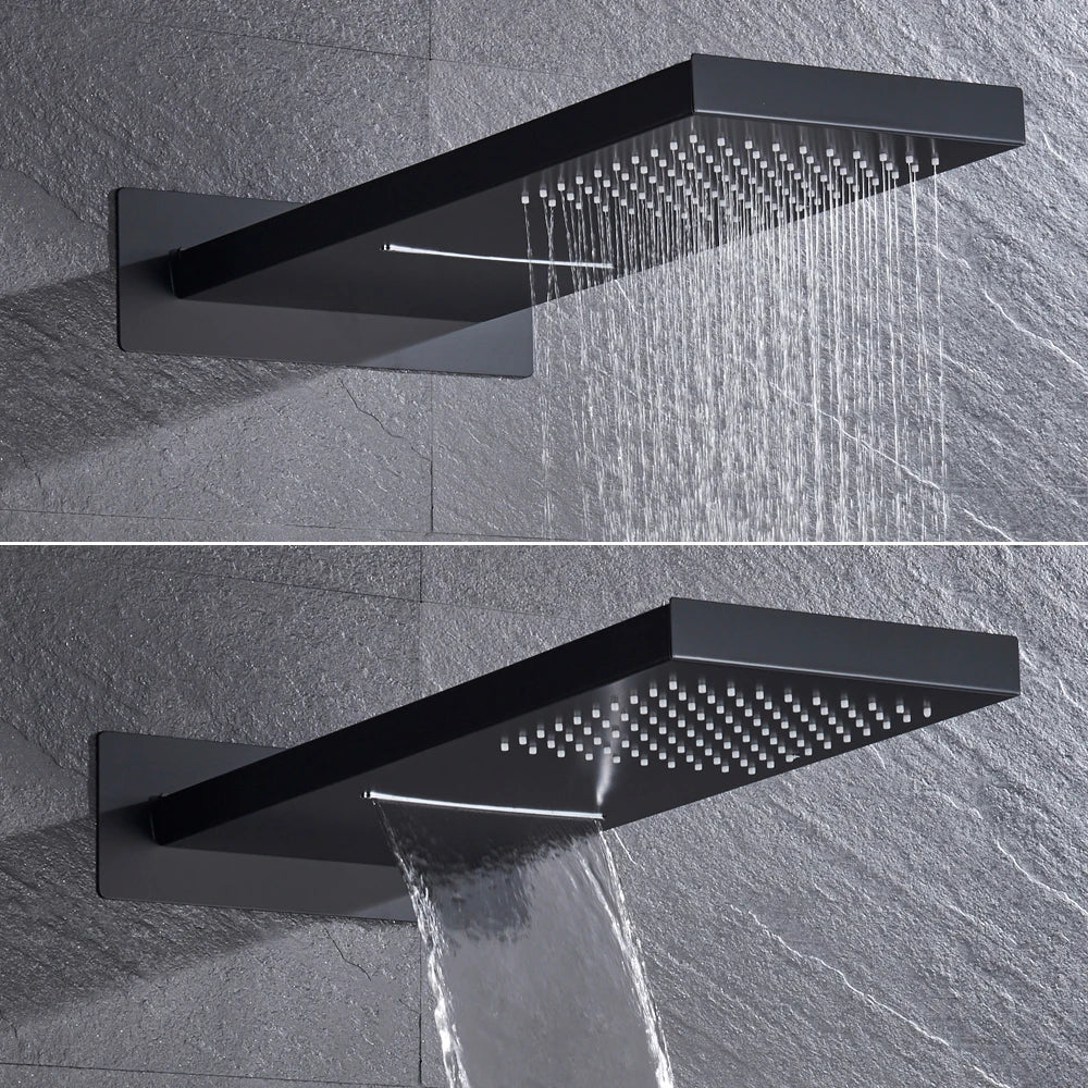 Afralia™ Matte Black LCD Shower Faucet Rain Waterfall Hot Cold Mixer Tap