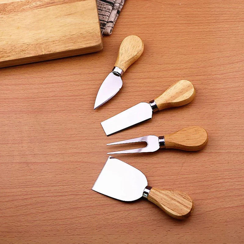 Afralia™ Stainless Steel Cheese Knives Set with Wood Handle - Cheese Cutting Tools