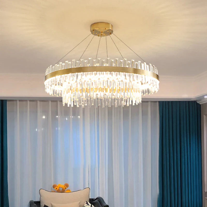 Afralia™ Circular Double-layer Crystal Chandelier for Living Room Dining Room Led Pendant