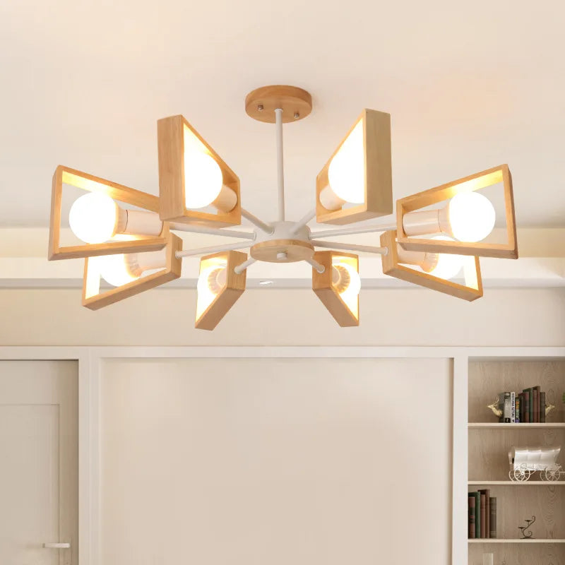 Afralia™ Windmill Wooden Chandelier with E27 LED Lights, Modern Nordic Ceiling Lamp