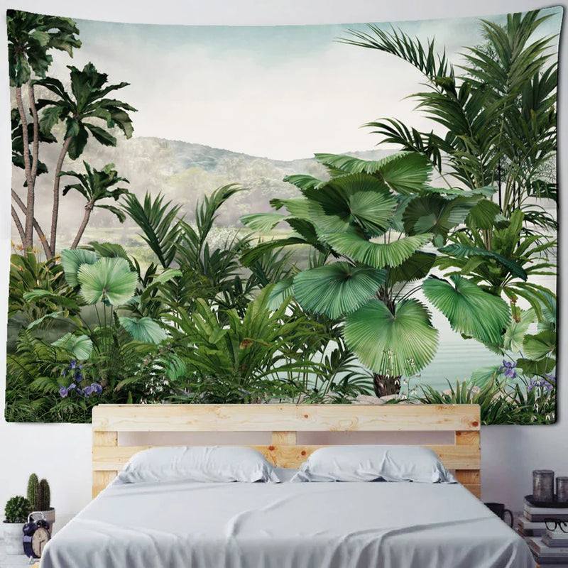 Afralia™ Banana Tree Tapestry Wall Hanging: Psychedelic Hippie Oil Painting, Tropical Plant Background Boho Decor