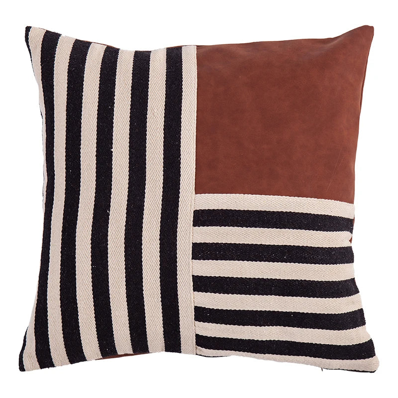 Afralia™ Black Stripe Faux Leather Pillow Cover 45x45cm for Home Decor