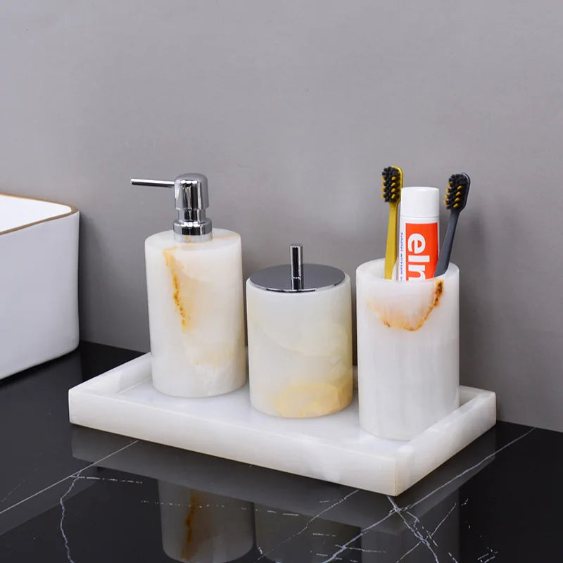 Afralia™ White Onyx Marble Bathroom Set
