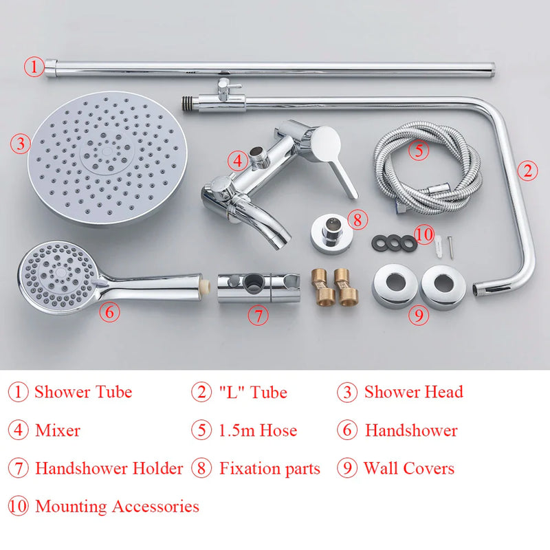 Afralia™ Shower Set with 8" Rainfall Head, Bath Mixer Tap & Hand Spray