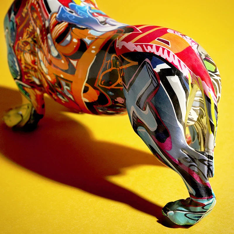 Afralia™ Colorful Dachshund Resin Statue for Home & Office Decor