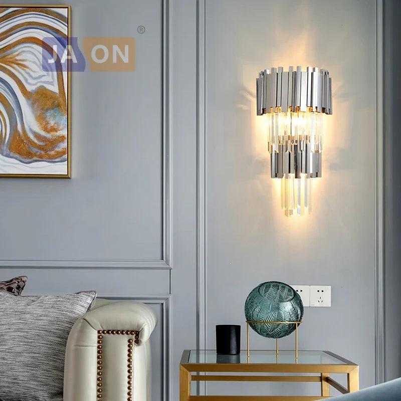 Afralia™ Crystal Clear LED Wall Sconce Chrome Silver Gold Wall Light for Bedroom