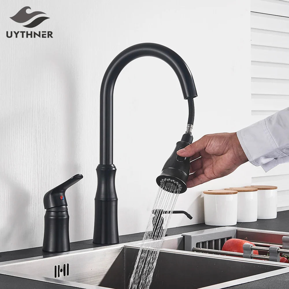 Afralia™ Brass Black Kitchen Faucet Pull Out Mixer Taps Hot/Cold Water Cranes