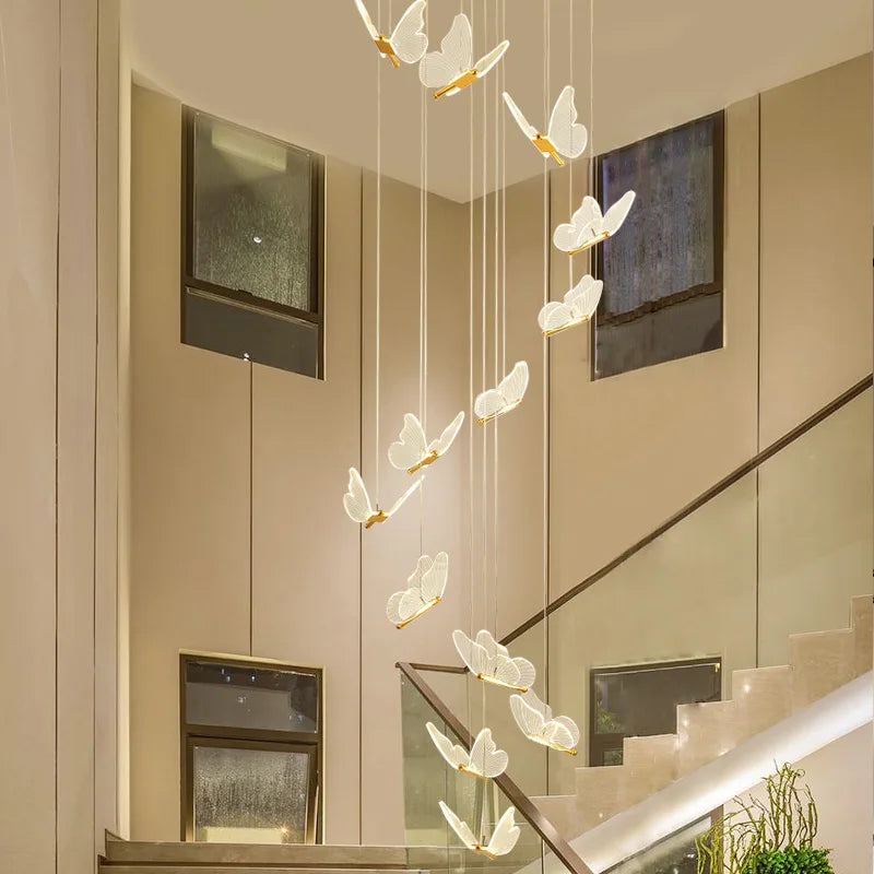 Afralia™ Butterfly Staircase Pendant Lights Loft Style Lamps