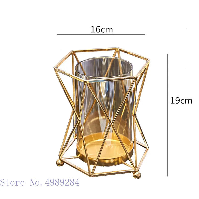 Afralia™ Glass Vase Metal Frame Geometric Flower Arrangement Wedding Decor