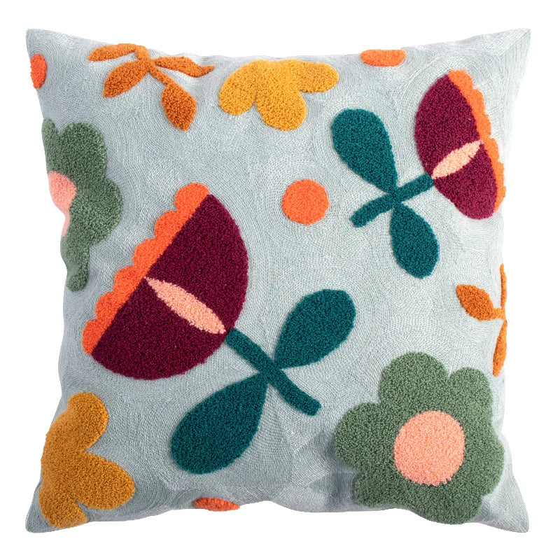 Embroidery Floral Cushion Cover 45x45cm by Afralia™ - Soft Cozy Home Decor