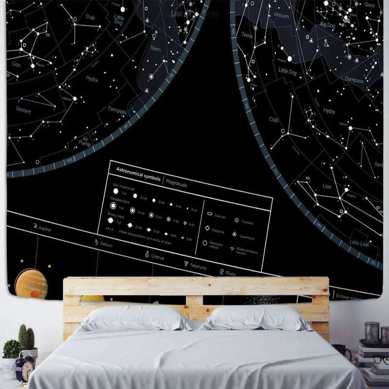 Afralia™ Interstellar Sky Map Constellations Tapestry- Black Galactic Wall Decor