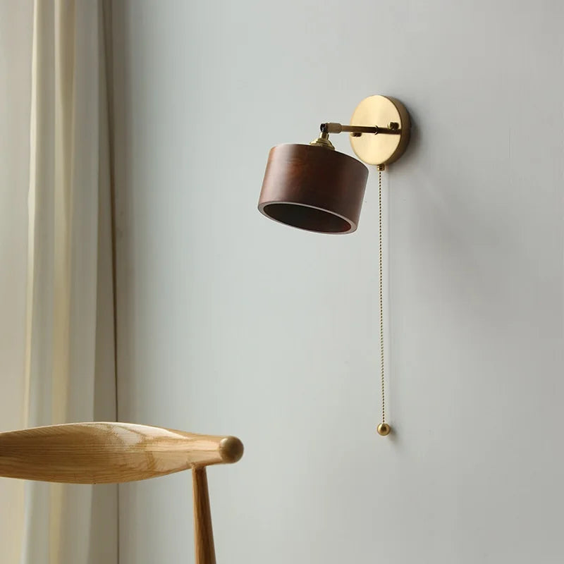 Afralia™ Wood Wall Light Pull Chain Switch LED Sconce for Bedroom Bathroom Mirror