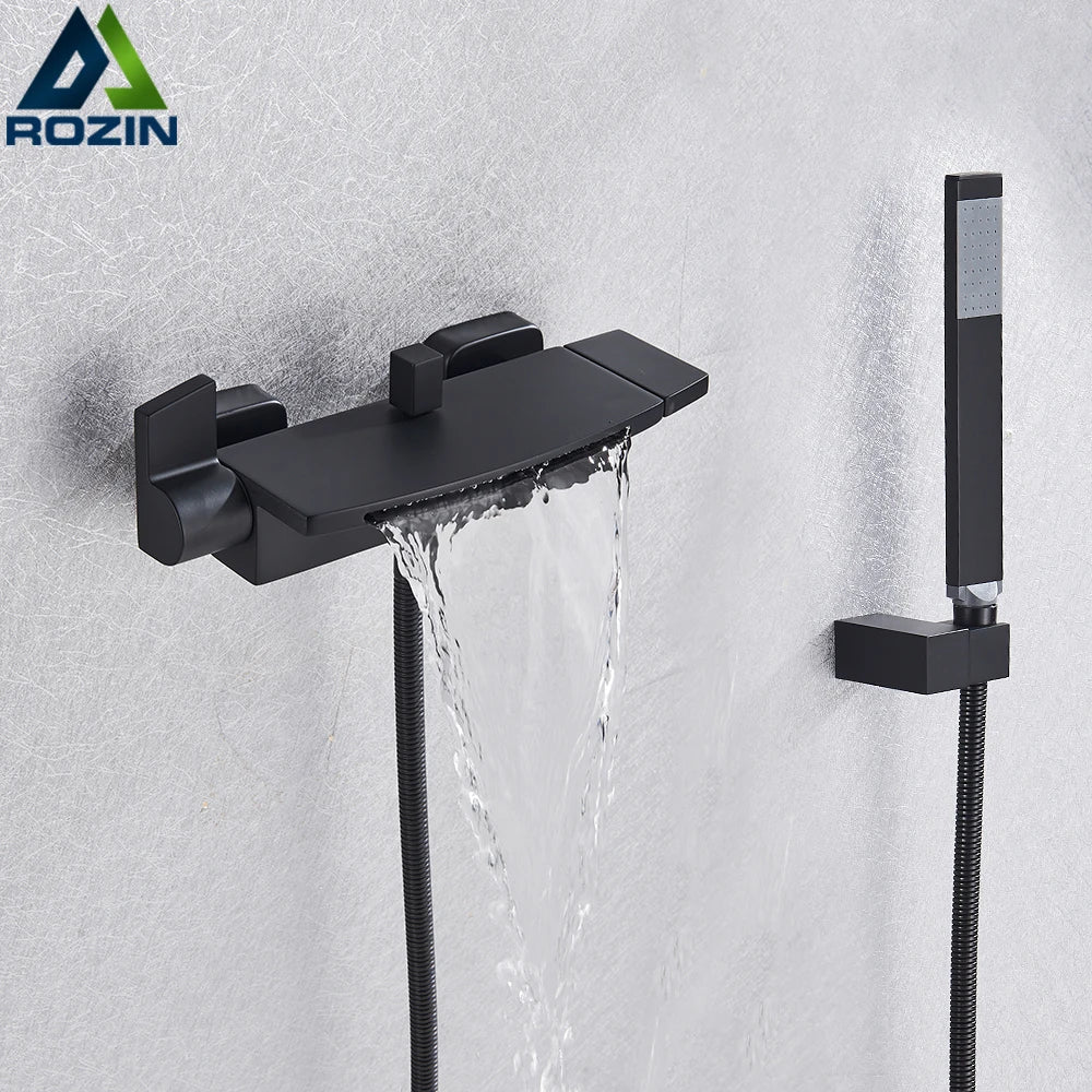 Afralia™ Chrome Black Retro Dual Handle Bath Shower Faucet Set with Handheld Head