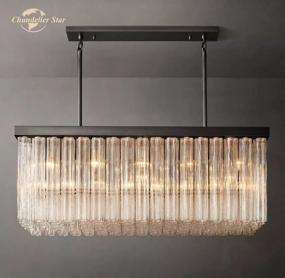 Afralia™ Cielo Rectangular LED Chandelier for Living Dining Kitchen Island Lamps