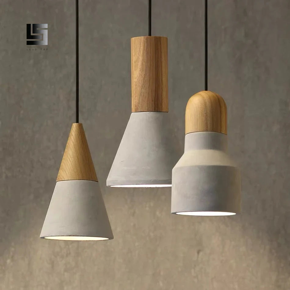 Afralia™ Nordic Cement & Wood Single Head Chandelier for Bedroom, Restaurant, Bar