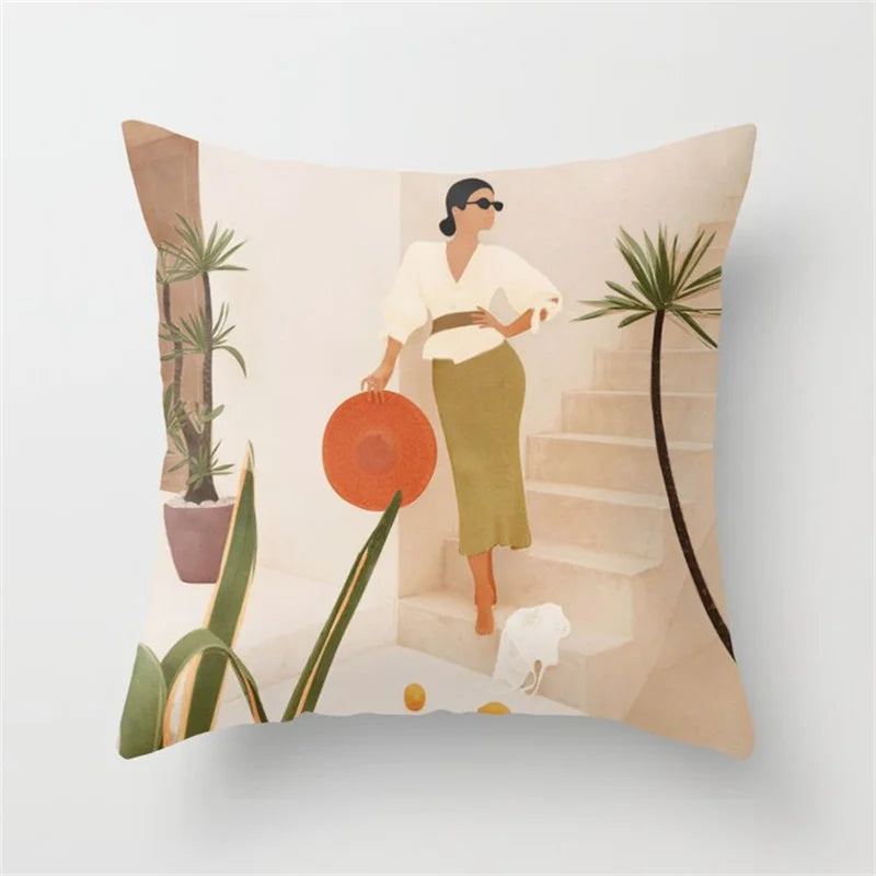 Afralia™ Simple Leaves Geometry Peach Skin Pillow Case for Home Decor