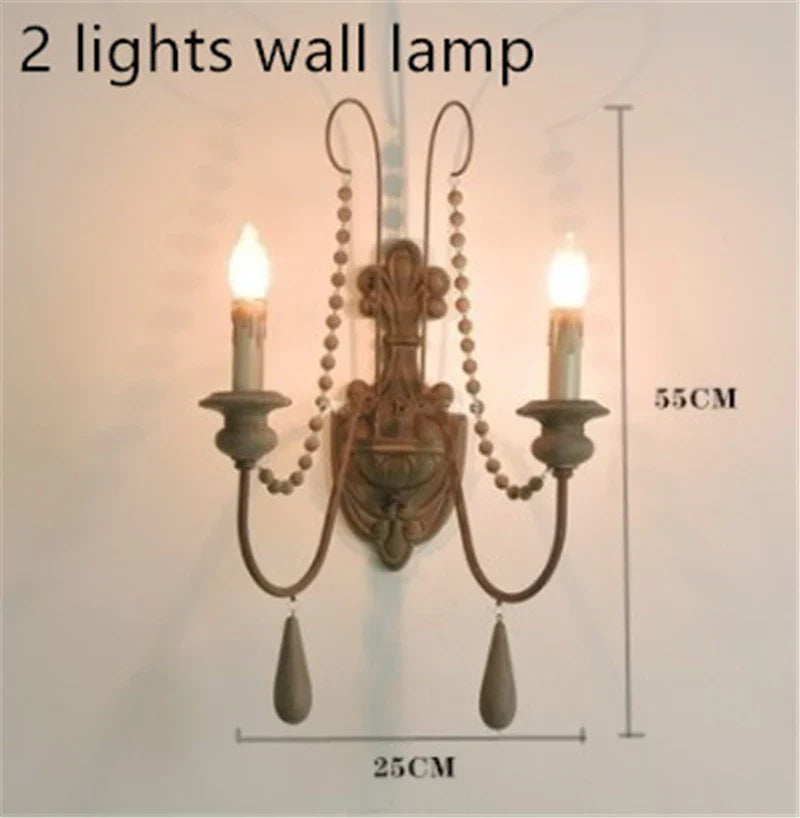 Afralia™ Vintage Wood Bead Wall Sconce Farmhouse Lighting