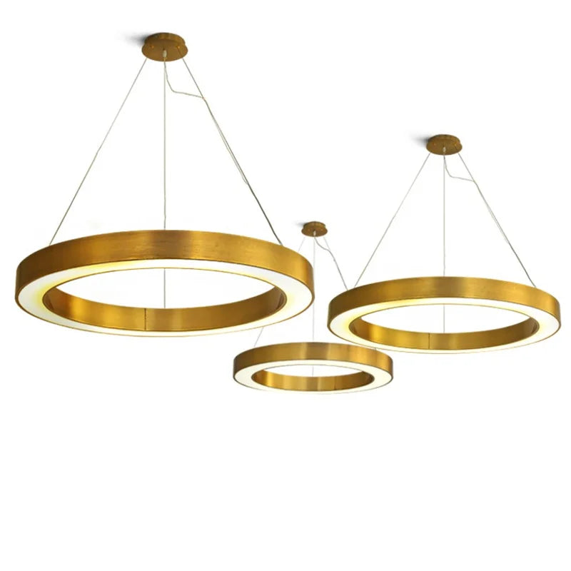 Afralia™ Gold Copper Pendant Lights Nordic LED Hanging Lamp Modern Circle Ring Suspension