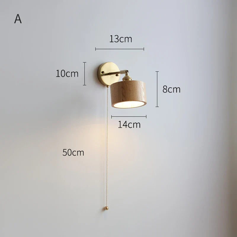 Afralia™ Wooden LED Wall Lights with Pull Chain Switch for Nordic Modern Home Lighting