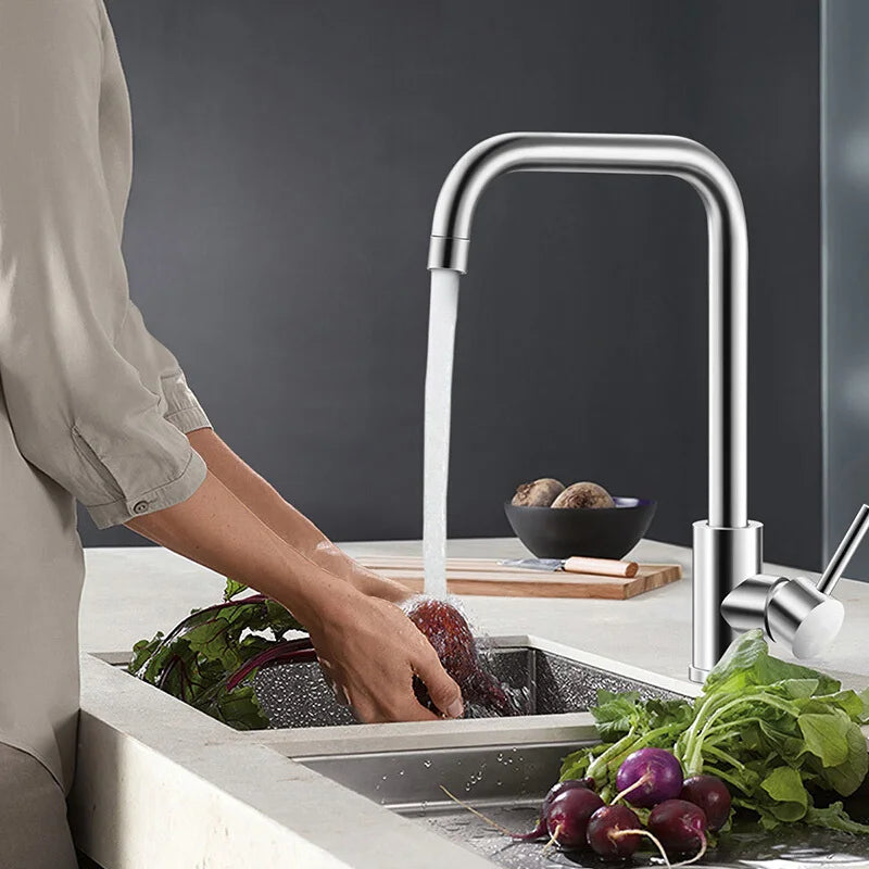 Afralia™ Stainless Steel Kitchen Faucet - Hot Cold Basin Sink Standard Tap