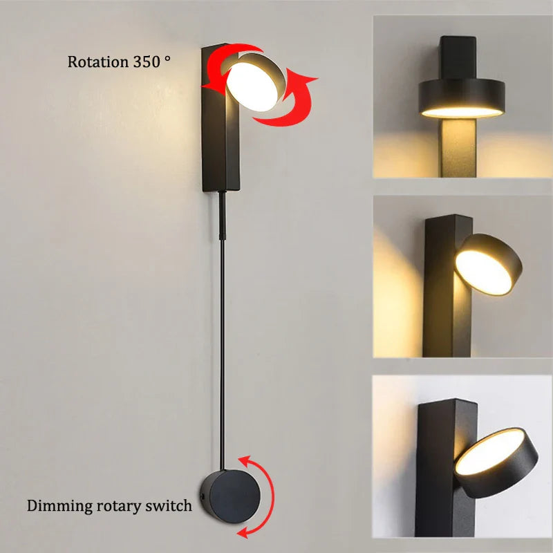 Afralia™ Modern Rotation Dimming Wall Light in Gold and Black