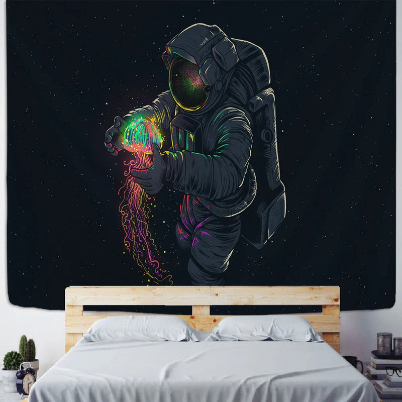 Afralia™ Jellyfish Interstellar Sky Tapestry Wall Hanging: Astronaut Design for Boho Dorm Decor