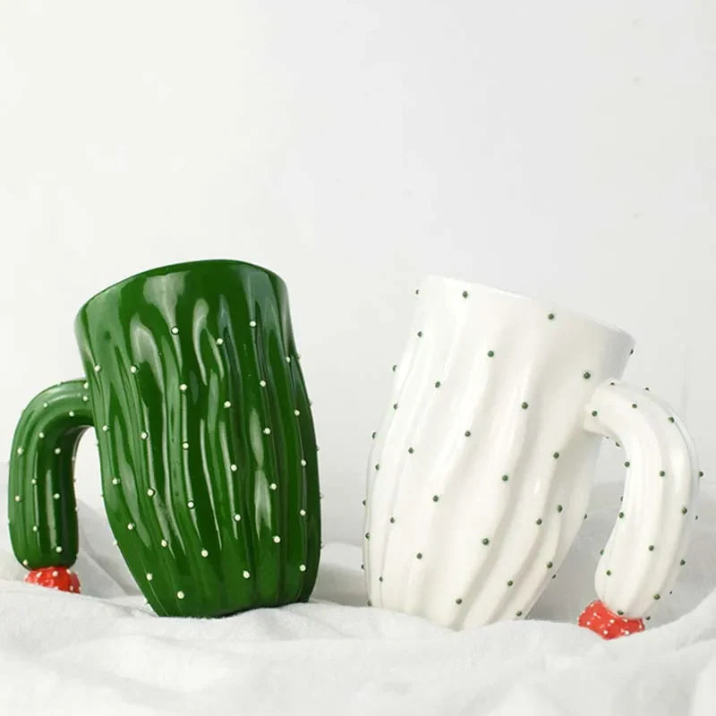 Afralia™ 3D Cactus Style Ceramic Mug with Special Handle - Tea, Coffee, Milk Cup