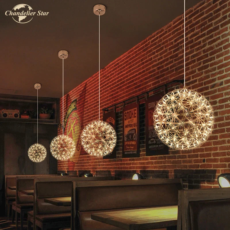 Afralia™ Dandelion Ball LED Chandelier for Staircase Restaurant - Nordic Firework Design