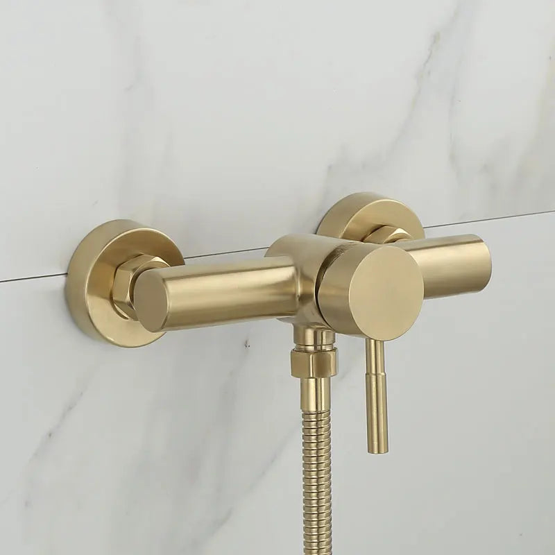 Afralia™ Brushed Gold Wall Mounted Shower Faucet Set for Bathroom with Hot and Cold Mixer