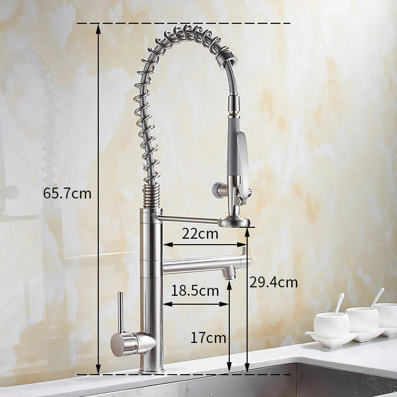 Afralia™ Tall Chrome Brass Kitchen Faucet with Pull Out Spray and Single Handle Control