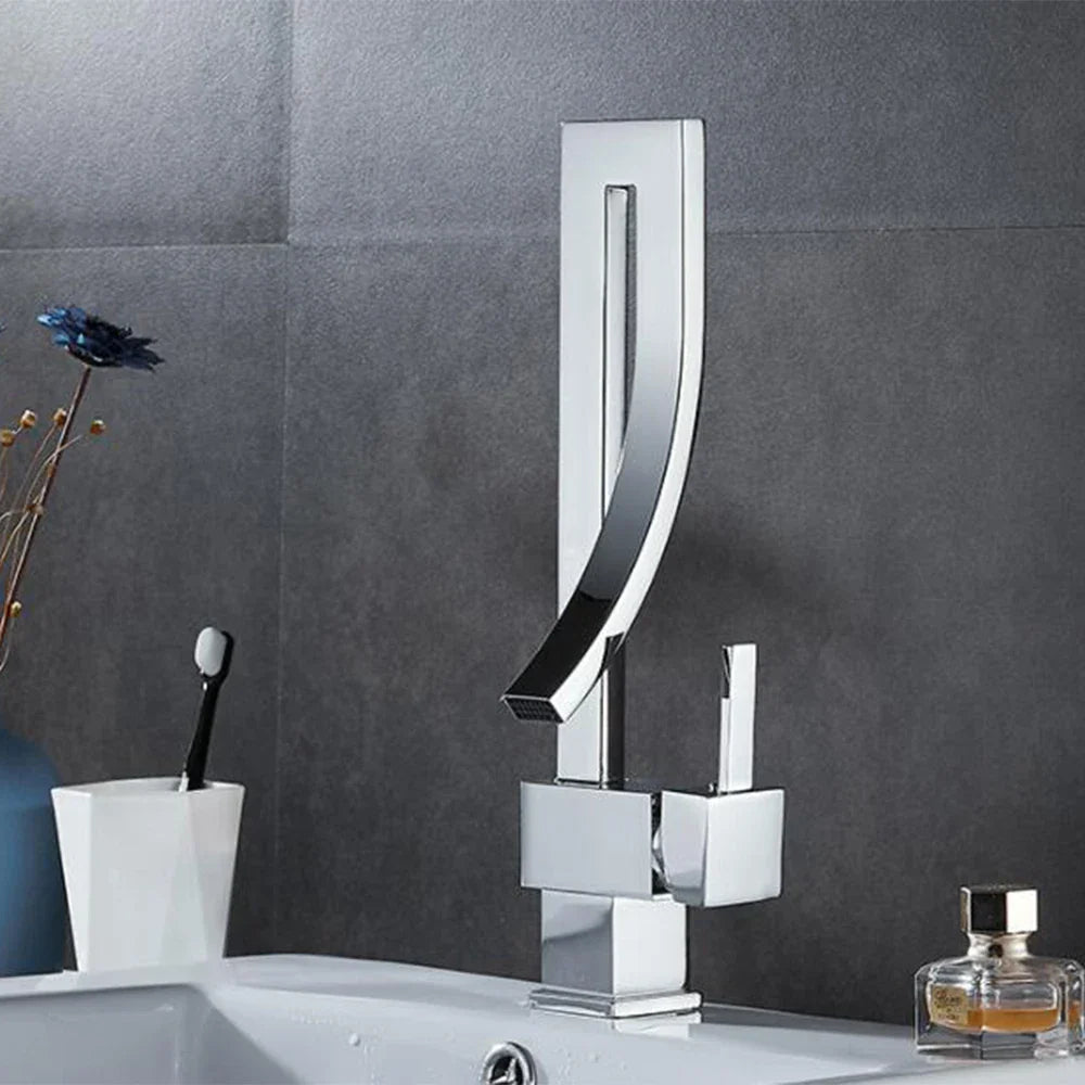 Afralia™ Chrome Square Basin Faucet Single Handle 360 Rotation Mixer Tap