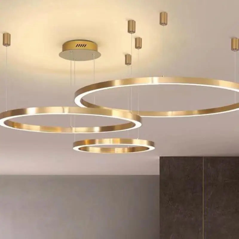 Afralia™ Modern LED Chandelier Brushed Rings Ceiling Mounted Lighting in Black & Coffee