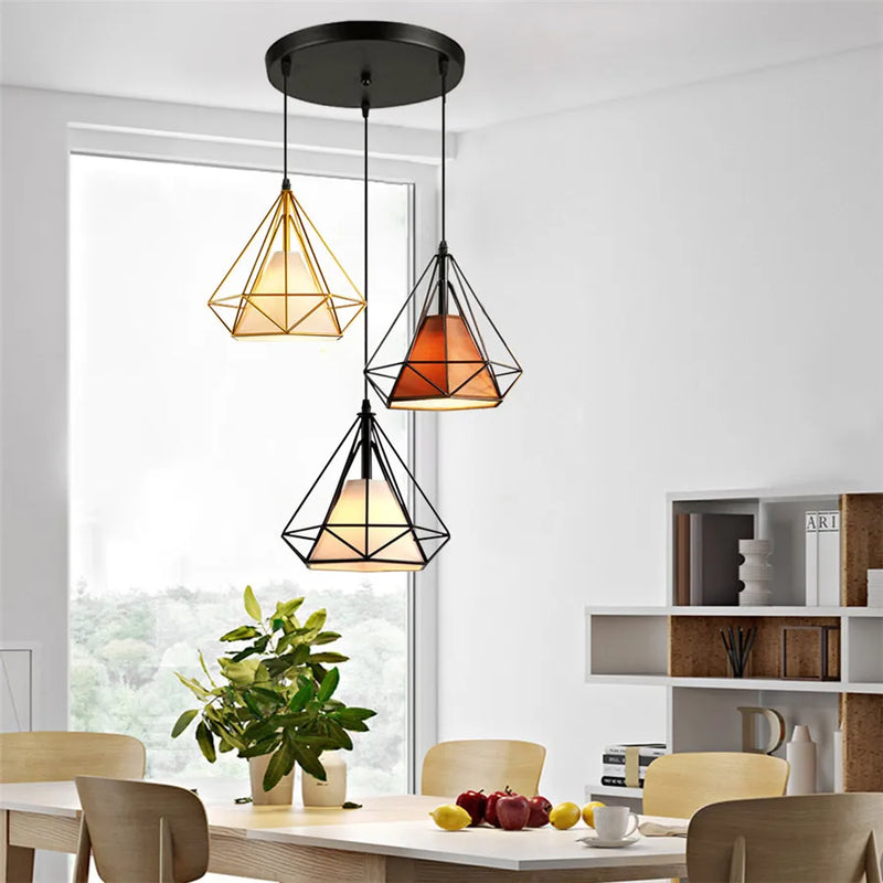 Afralia™ Modern Nordic Diamond Cage Pendant Light Chandelier for Living Room and Kitchen