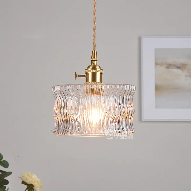 Afralia™ Glass LED Pendant Light with Knob Switch, Copper Socket - Modern Hanging Lamp