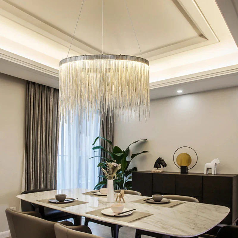 Afralia™ Modern Round Tassel Chandelier - Nordic Circle Design for Home, Living Room & Bedroom