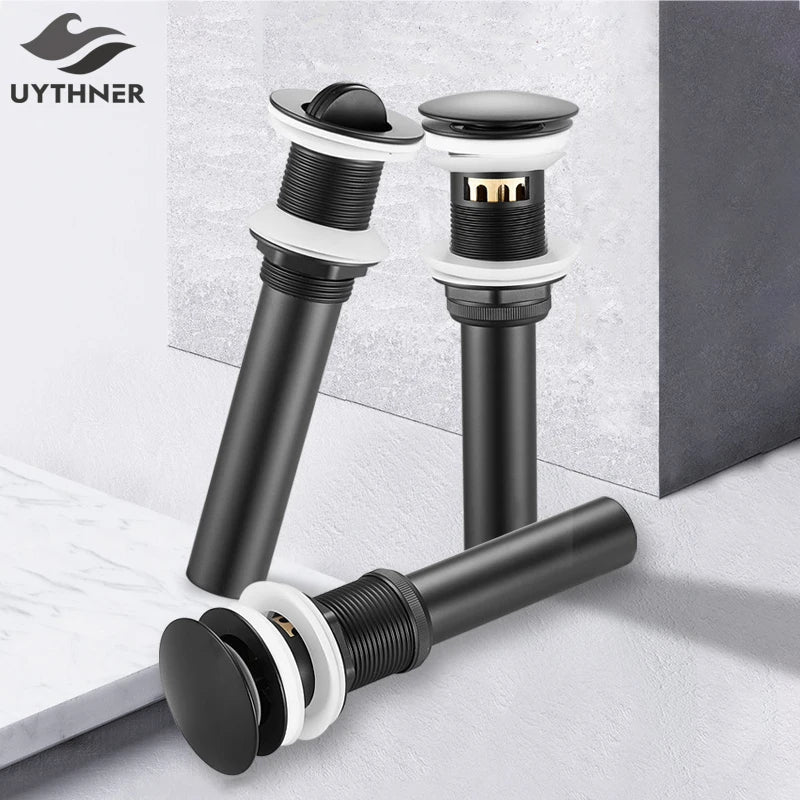 Afralia™ Brass Basin Sink Pop Up Drain - Black Gold Stopper Filter