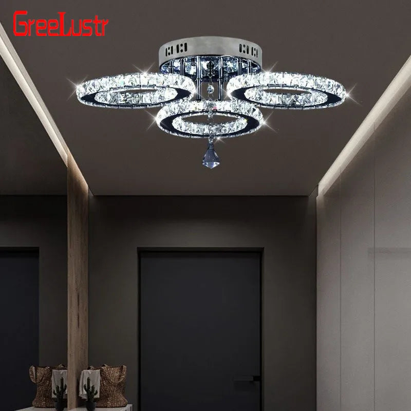 Afralia™ Crystal LED Ceiling Light Rings - Stainless Steel Plafonnier Lamp