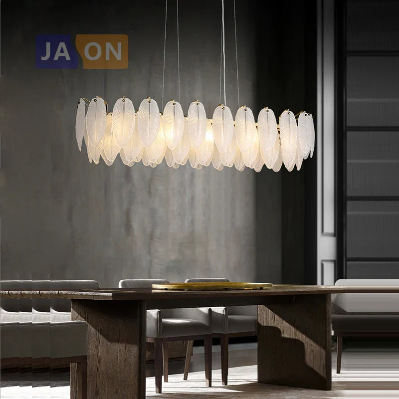 Afralia™ Silver Gold LED Feather Chandelier - Art Deco Round Pendant Light