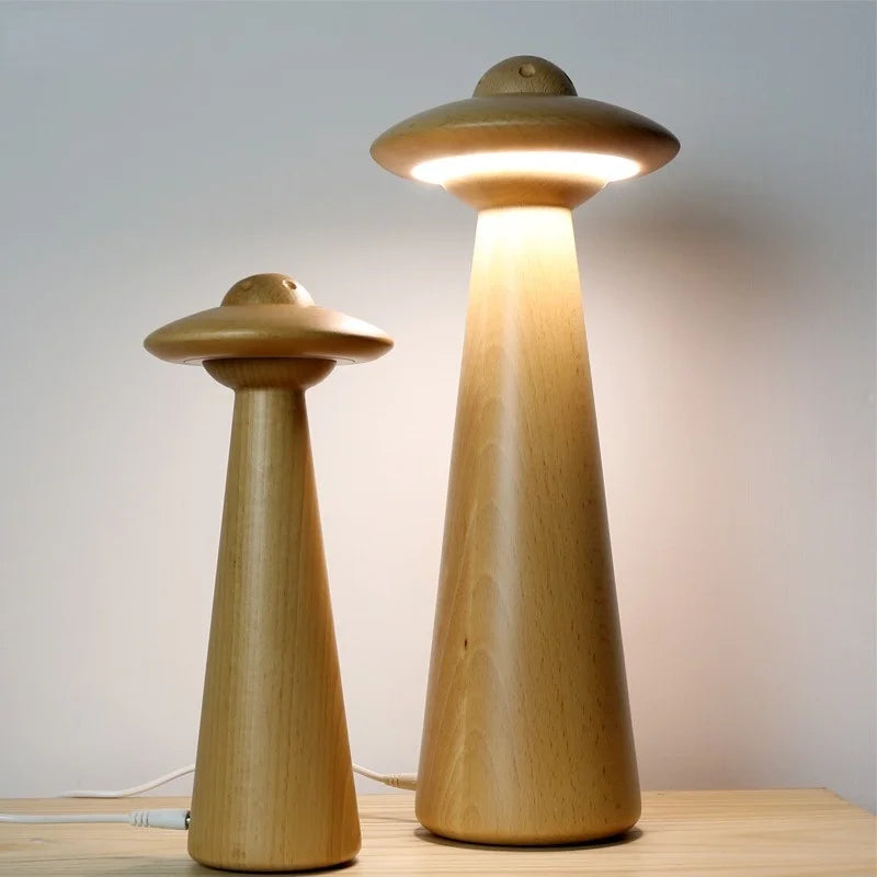 Afralia™ Kids UFO Wood LED Table Lamp: Modern, Dimmable, Cartoon Design, Ideal for Children's Bedroom