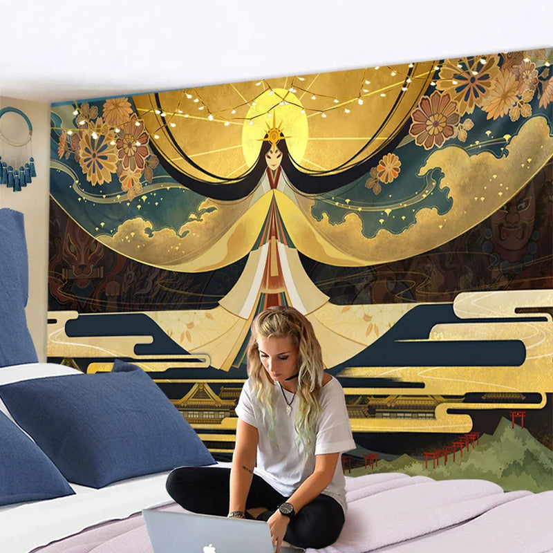 Afralia™ Shrine Tapestry Cartoon Character Art for Hippie Bohemian Children's Room