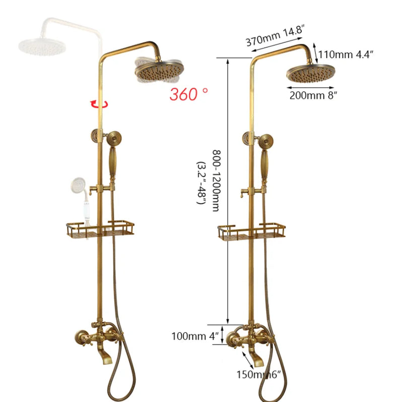 Afralia™ Antique Brass Rainfall Shower Faucet Set with 2 Functions