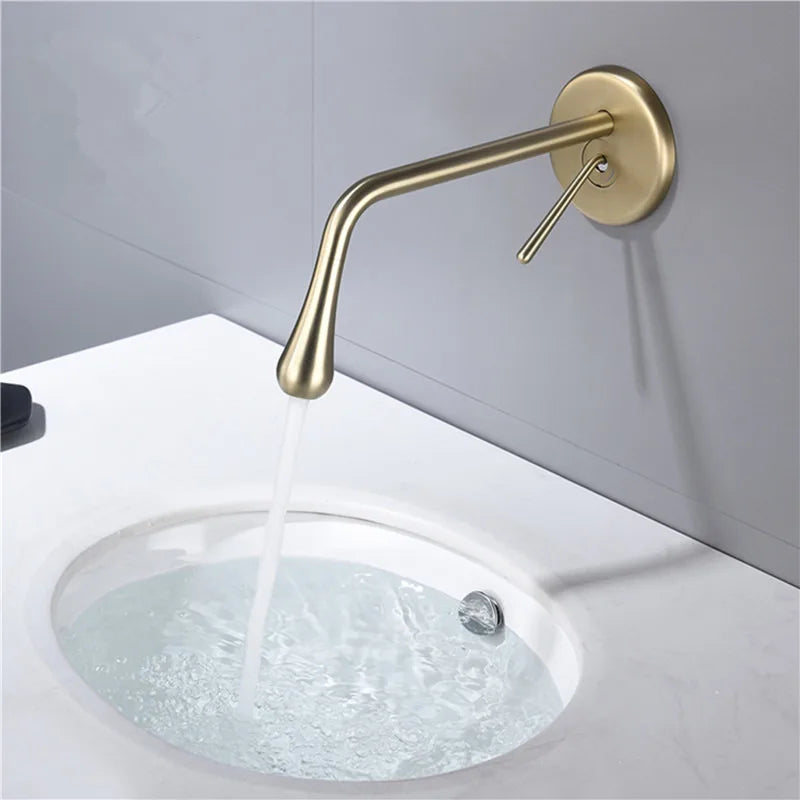 Afralia™ Brushed Gold Basin Faucet, Hot & Cold Mixer Tap, In-Wall Water Drop Faucet