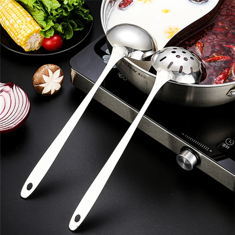 Afralia™ Stainless Steel Long Handle Soup Ladle Colander Tableware for Home Utensils