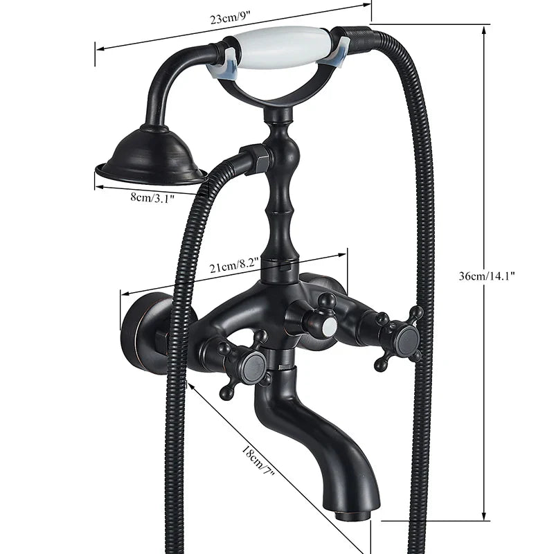 Afralia™ Brass Bathtub Shower Faucet Set with Dual Knobs and Handshower
