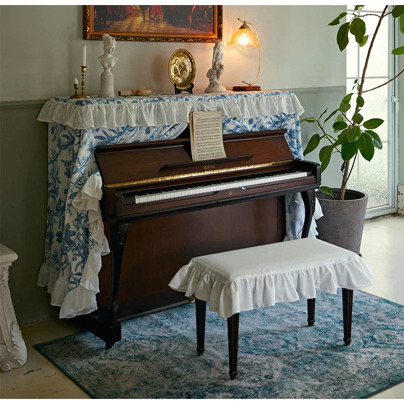 Afralia™ Toile De Jouy Piano Cover - Premium Quality Retro Half Cover for Electronic Piano