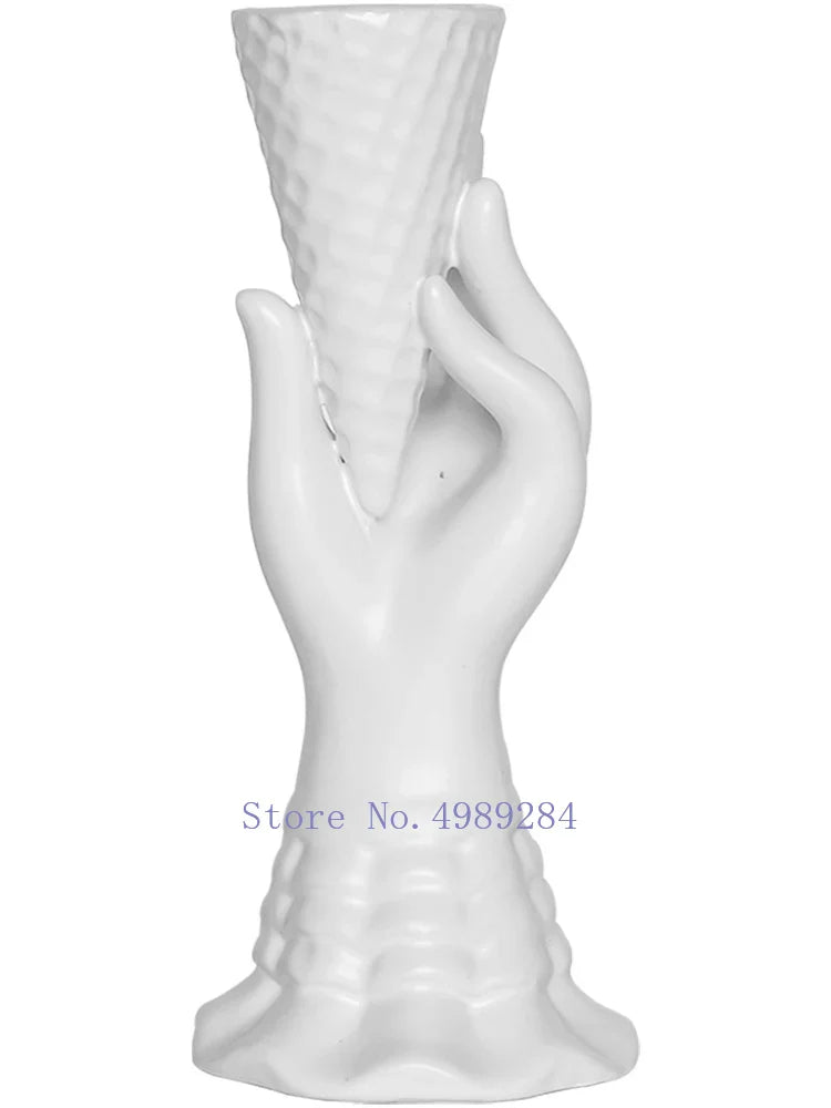 Afralia™ Abstract Character White Ceramics Vase Home Decor Handcrafted Modern Flower Arrangement