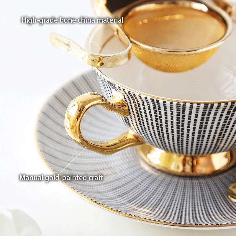 Afralia™ Gold Porcelain Tea Set 200ml Elegant Coffee Cup Saucer Spoon Set