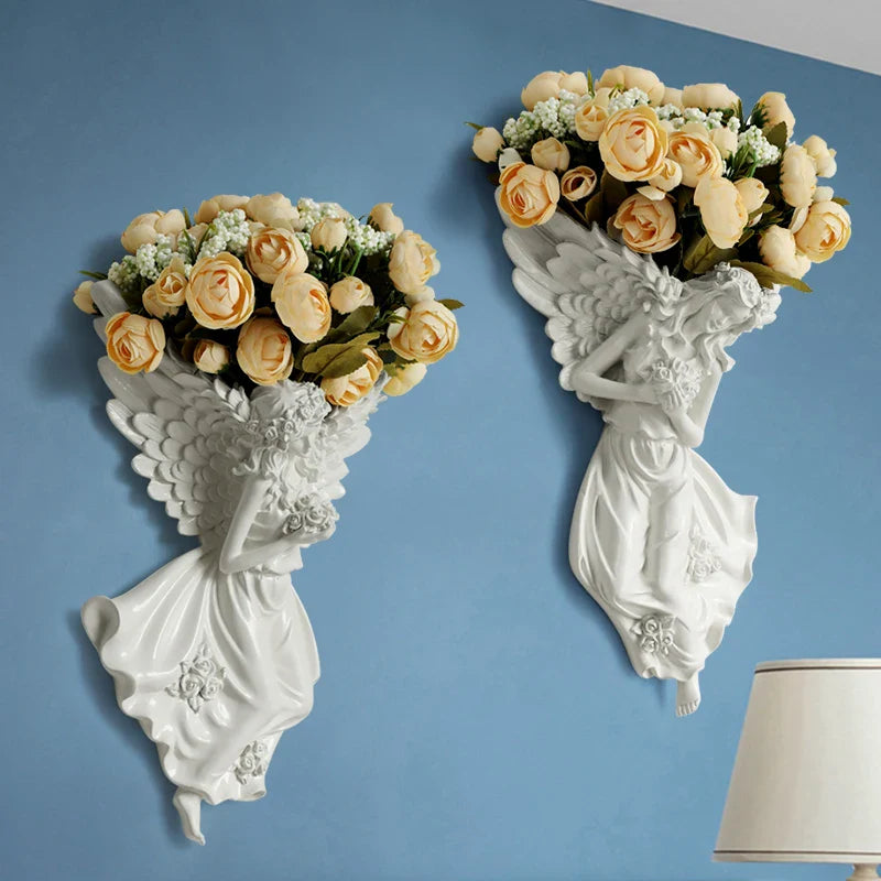 Afralia™ Angel Vase Wall Decoration Resin Shelf Art Mural Living Room Cupid Flowerpot