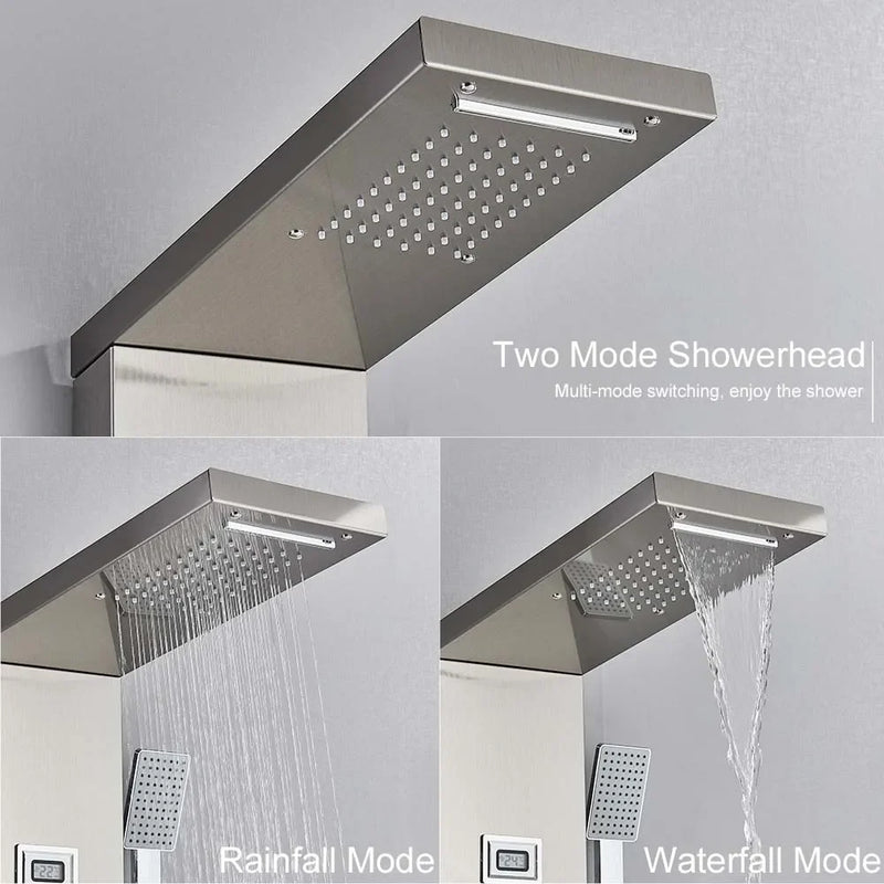 Afralia™ Shower Panel Rainfall Waterfall Massage SPA Jet Tower Mixer Tap Temperature Display